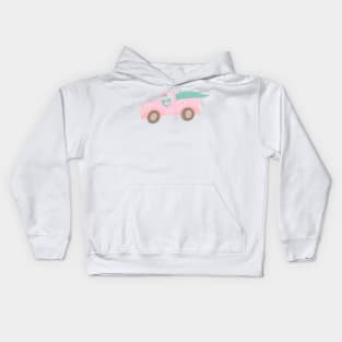 Cute Christmas Truck Pastel Pink Kids Hoodie